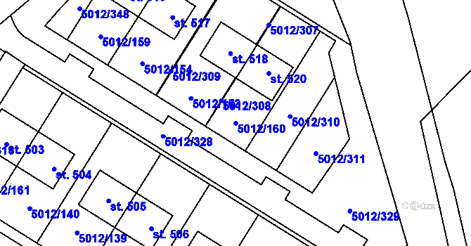 Parcela st. 5012/160 v KÚ Luštěnice, Katastrální mapa