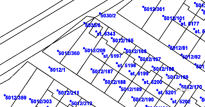 Parcela st. 5197 v KÚ Luštěnice, Katastrální mapa