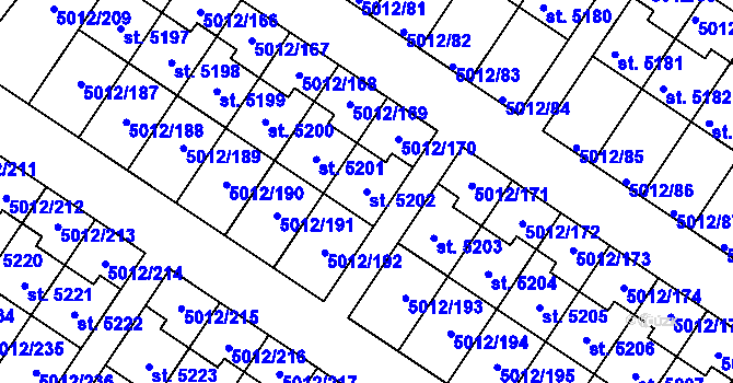 Parcela st. 5202 v KÚ Luštěnice, Katastrální mapa