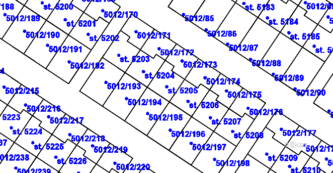 Parcela st. 5205 v KÚ Luštěnice, Katastrální mapa