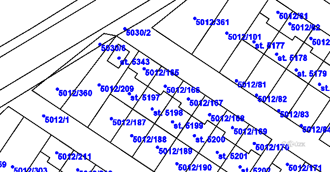 Parcela st. 5012/166 v KÚ Luštěnice, Katastrální mapa