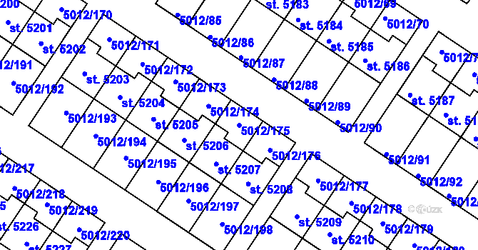 Parcela st. 5012/175 v KÚ Luštěnice, Katastrální mapa