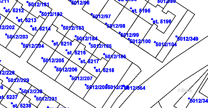 Parcela st. 5012/186 v KÚ Luštěnice, Katastrální mapa