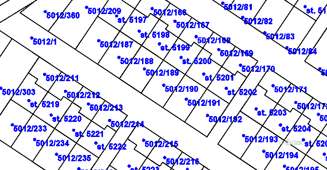 Parcela st. 5012/190 v KÚ Luštěnice, Katastrální mapa