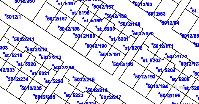 Parcela st. 5012/191 v KÚ Luštěnice, Katastrální mapa