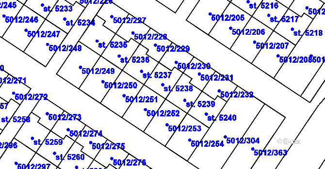 Parcela st. 5238 v KÚ Luštěnice, Katastrální mapa