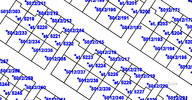 Parcela st. 5012/216 v KÚ Luštěnice, Katastrální mapa