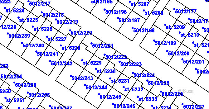 Parcela st. 5012/222 v KÚ Luštěnice, Katastrální mapa