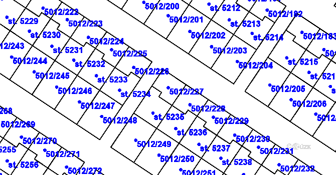 Parcela st. 5012/227 v KÚ Luštěnice, Katastrální mapa