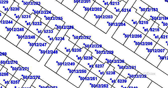 Parcela st. 5012/228 v KÚ Luštěnice, Katastrální mapa