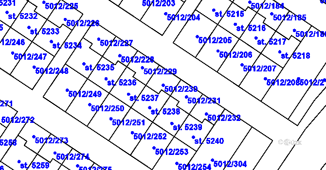Parcela st. 5012/230 v KÚ Luštěnice, Katastrální mapa