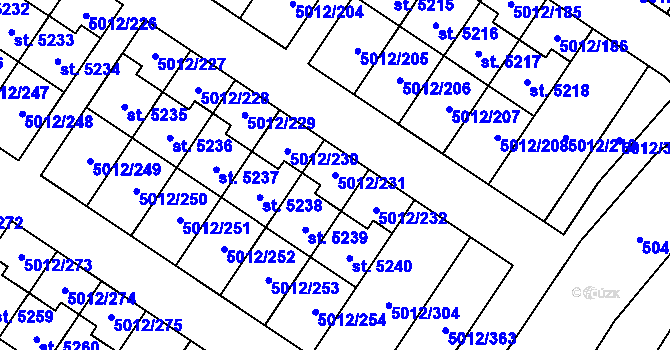 Parcela st. 5012/231 v KÚ Luštěnice, Katastrální mapa