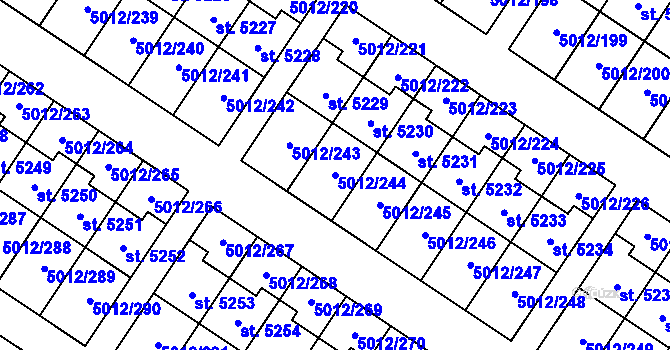 Parcela st. 5012/244 v KÚ Luštěnice, Katastrální mapa