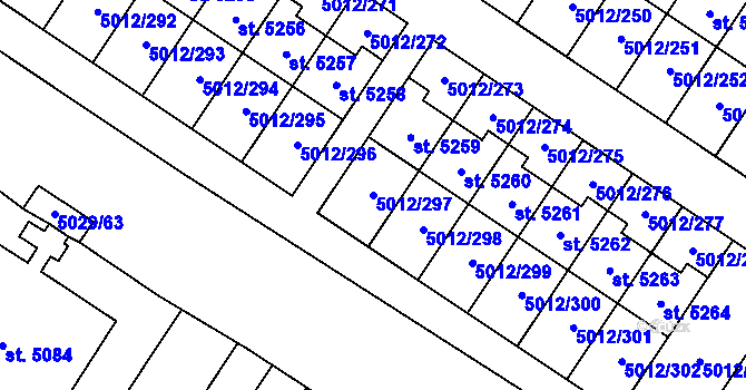 Parcela st. 5012/297 v KÚ Luštěnice, Katastrální mapa