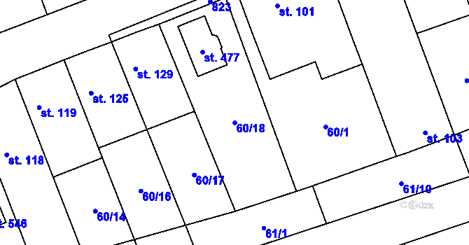 Parcela st. 60/18 v KÚ Luštěnice, Katastrální mapa