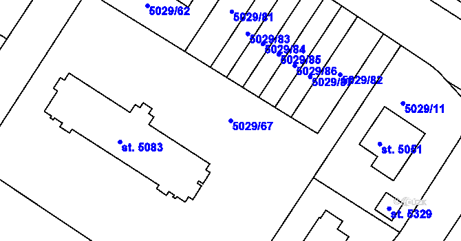 Parcela st. 5029/67 v KÚ Luštěnice, Katastrální mapa