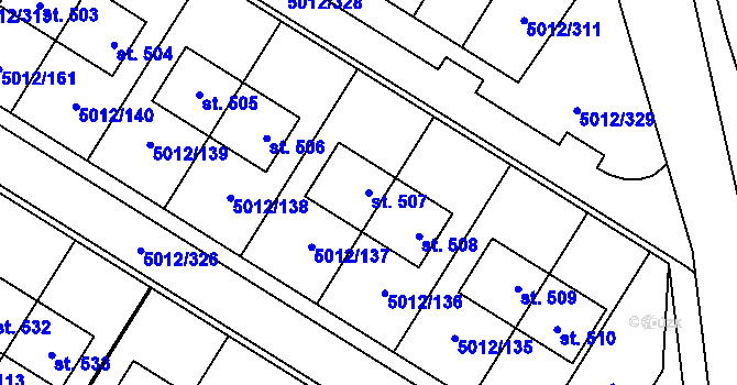 Parcela st. 507 v KÚ Luštěnice, Katastrální mapa