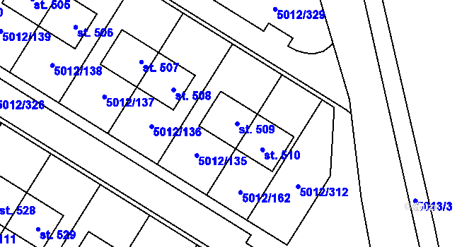Parcela st. 509 v KÚ Luštěnice, Katastrální mapa
