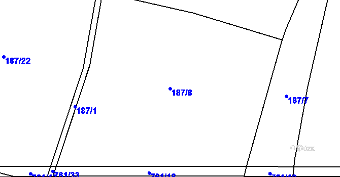 Parcela st. 187/8 v KÚ Luštěnice, Katastrální mapa
