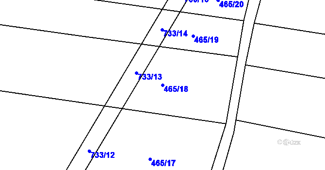 Parcela st. 465/18 v KÚ Luštěnice, Katastrální mapa