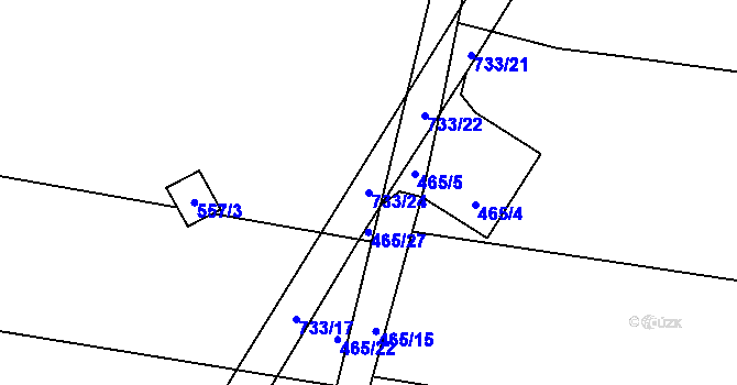 Parcela st. 733/24 v KÚ Luštěnice, Katastrální mapa