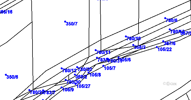 Parcela st. 780/11 v KÚ Luštěnice, Katastrální mapa