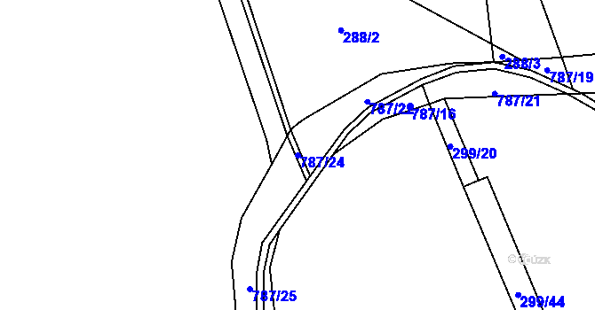 Parcela st. 787/24 v KÚ Luštěnice, Katastrální mapa