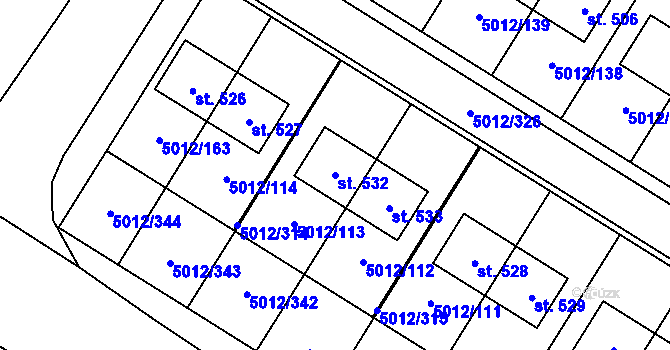 Parcela st. 532 v KÚ Luštěnice, Katastrální mapa
