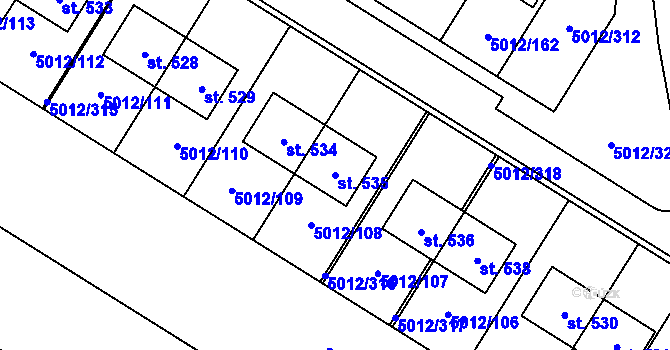 Parcela st. 535 v KÚ Luštěnice, Katastrální mapa