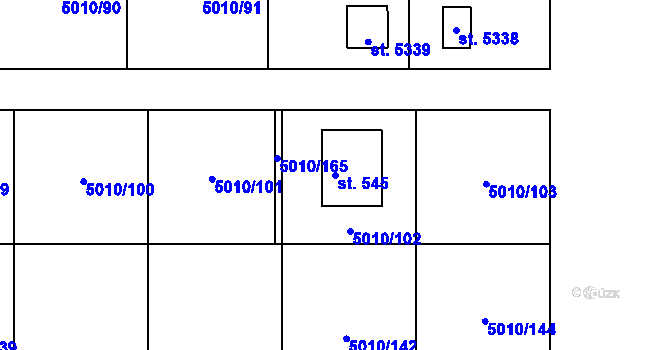 Parcela st. 545 v KÚ Luštěnice, Katastrální mapa