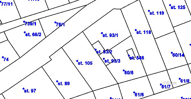 Parcela st. 93/2 v KÚ Luštěnice, Katastrální mapa
