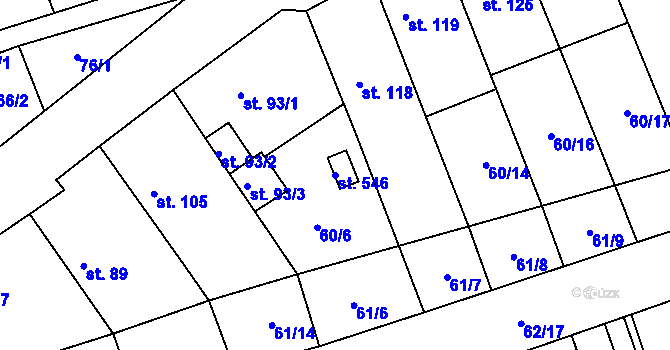 Parcela st. 546 v KÚ Luštěnice, Katastrální mapa