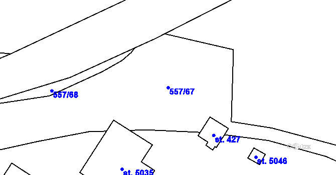 Parcela st. 557/67 v KÚ Luštěnice, Katastrální mapa