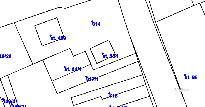 Parcela st. 554 v KÚ Luštěnice, Katastrální mapa