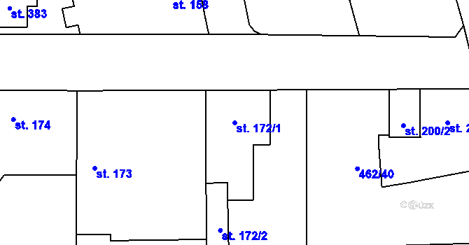 Parcela st. 172/1 v KÚ Luštěnice, Katastrální mapa