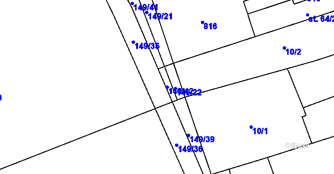 Parcela st. 149/42 v KÚ Luštěnice, Katastrální mapa