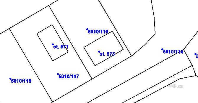 Parcela st. 573 v KÚ Luštěnice, Katastrální mapa