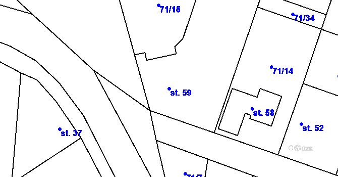 Parcela st. 59 v KÚ Voděrady u Luštěnic, Katastrální mapa