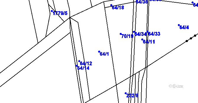 Parcela st. 64/1 v KÚ Voděrady u Luštěnic, Katastrální mapa