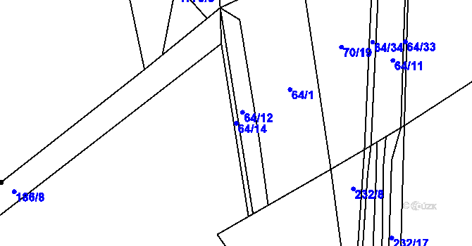 Parcela st. 64/14 v KÚ Voděrady u Luštěnic, Katastrální mapa