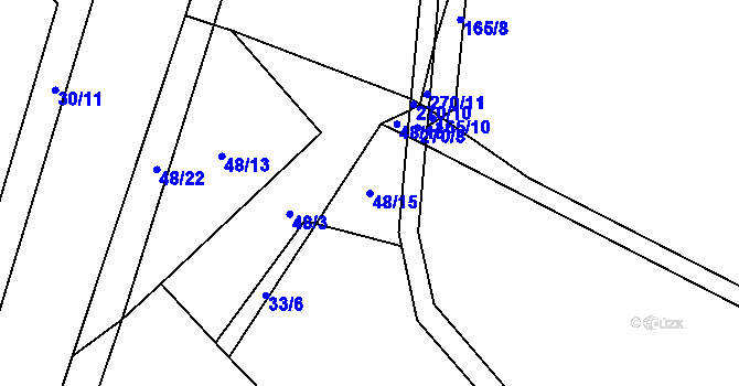 Parcela st. 48/15 v KÚ Voděrady u Luštěnic, Katastrální mapa