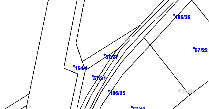 Parcela st. 57/27 v KÚ Voděrady u Luštěnic, Katastrální mapa