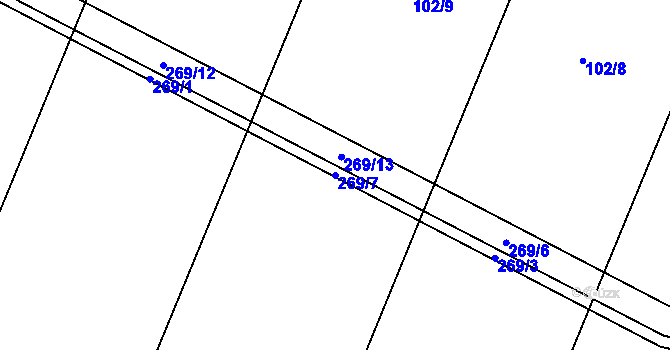 Parcela st. 269/7 v KÚ Voděrady u Luštěnic, Katastrální mapa