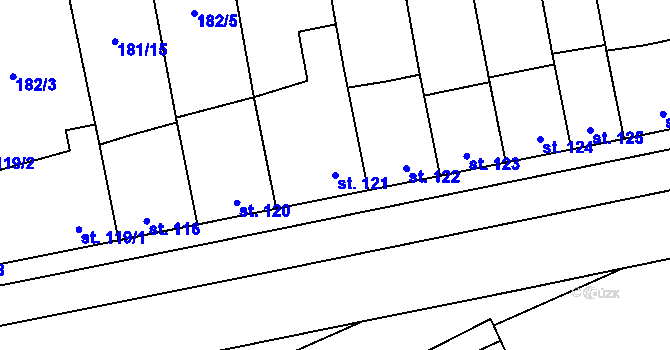 Parcela st. 121 v KÚ Lutín, Katastrální mapa