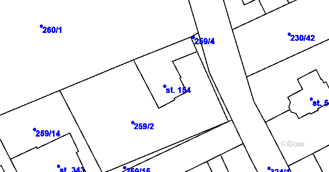 Parcela st. 154 v KÚ Lutín, Katastrální mapa