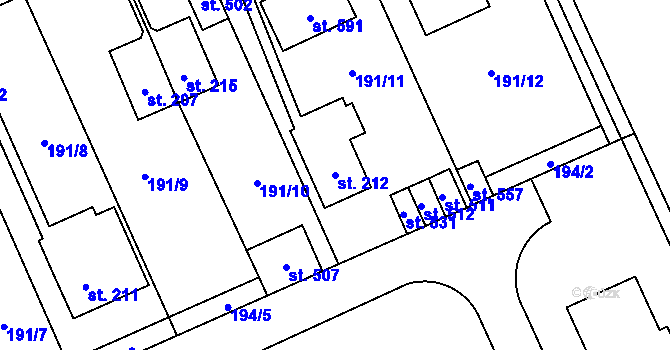 Parcela st. 212 v KÚ Lutín, Katastrální mapa