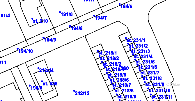 Parcela st. 218/1 v KÚ Lutín, Katastrální mapa
