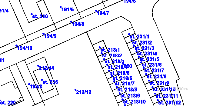 Parcela st. 218/2 v KÚ Lutín, Katastrální mapa