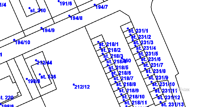 Parcela st. 218/3 v KÚ Lutín, Katastrální mapa