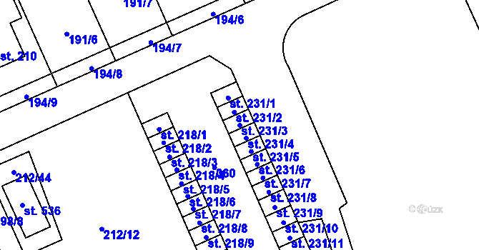 Parcela st. 231/3 v KÚ Lutín, Katastrální mapa